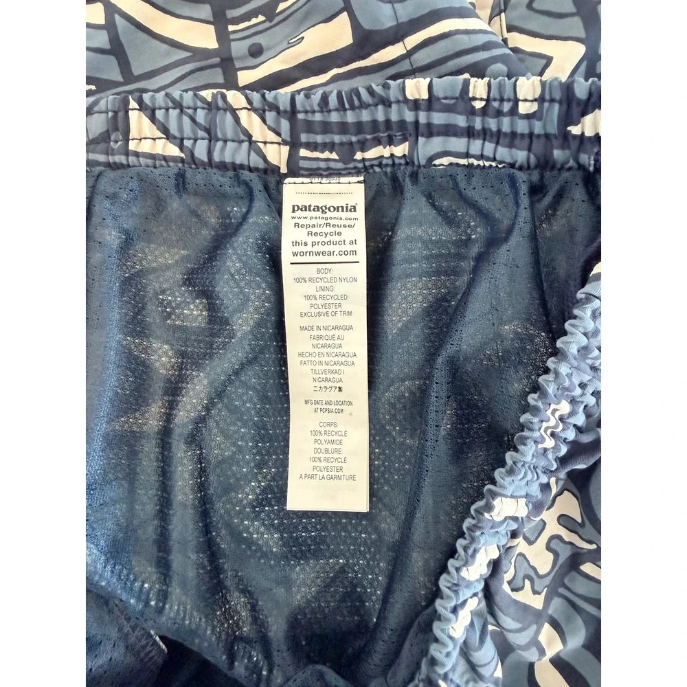 Patagonia Mens Baggies Longs 7 Inch Shorts Blue Abstract Geometric‎ Small NEW